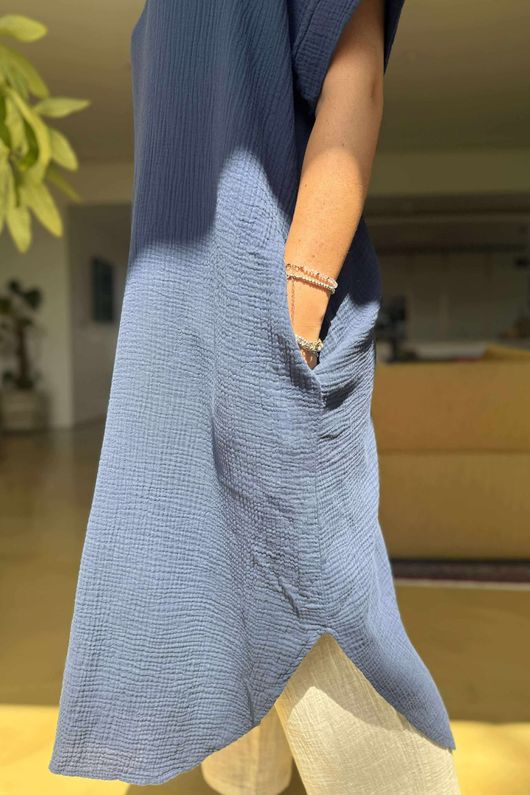 Made in Italy Paulo Pillow Cotton Shirt Dress French Navy